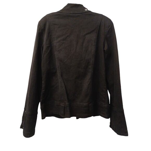 DG2 Y2K Denim Jacket Sz M BLACK Punk Rock Boxy Moto BLING BEADED Goth Retro VNTG - Picture 8 of 15